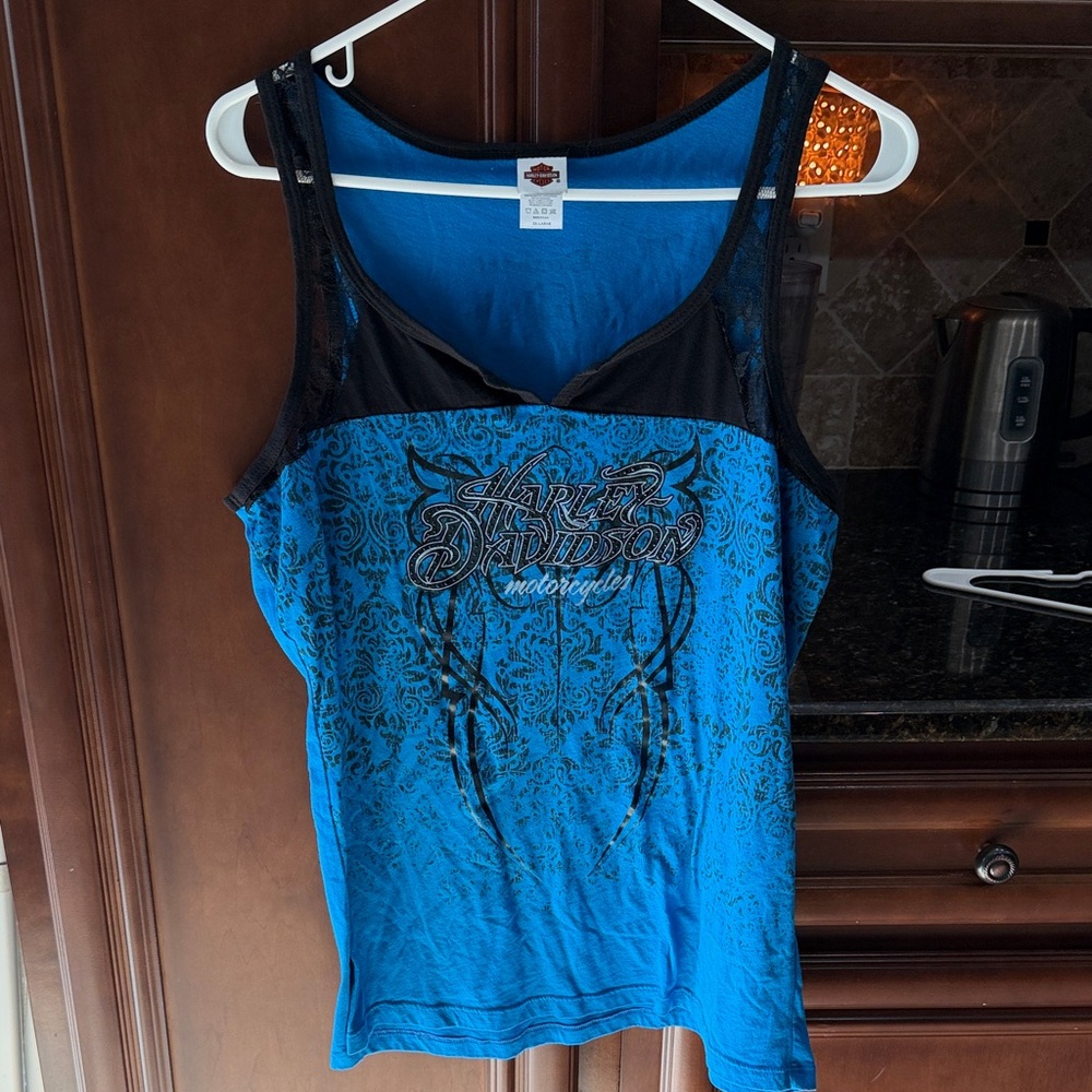 Harley-Davidson Women's Black and Blue Tank Top 2X